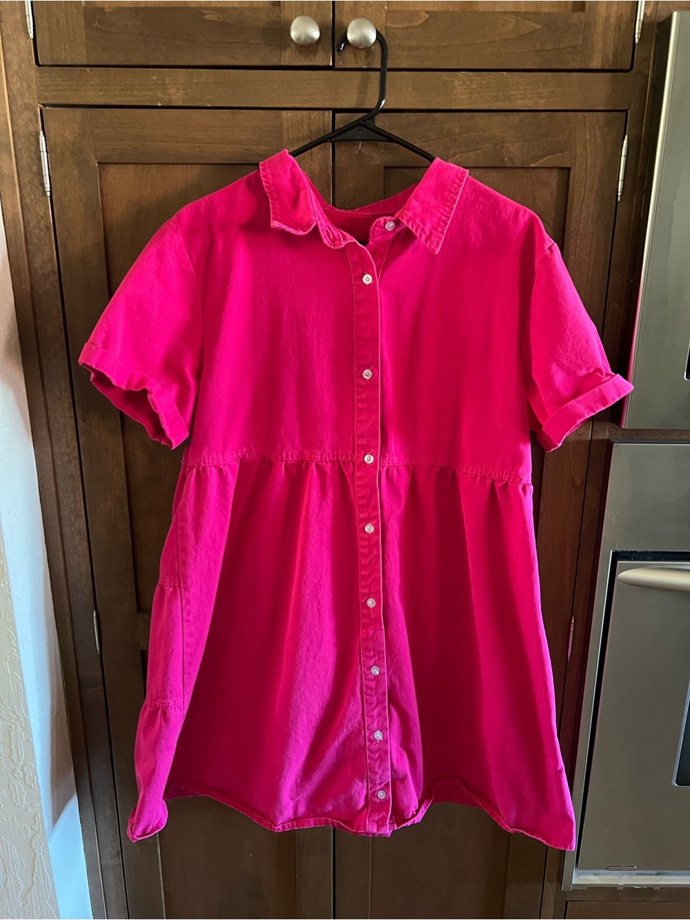 Women's Hot Pink Button-Front Mini Dress